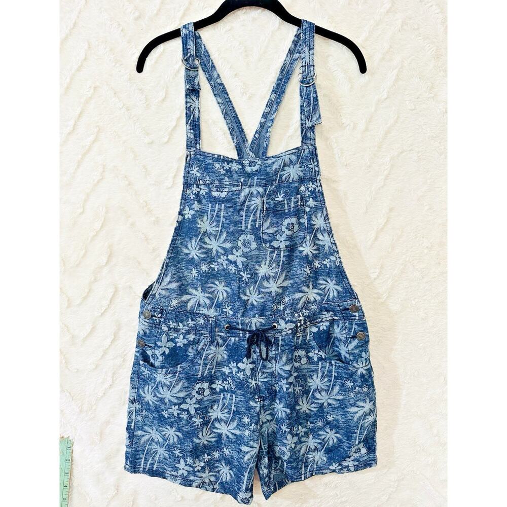Unionbay Overall Shorts Sz Lg Tropical Hawaiian Buckle Cross Staps Cord Belt